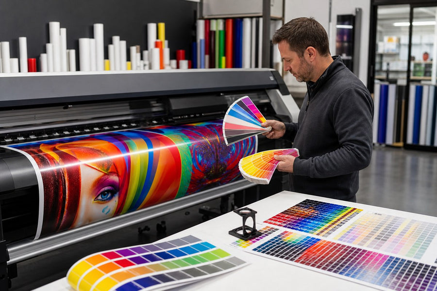 Color proofing adhesive vinyl in a professional sign shop workflow