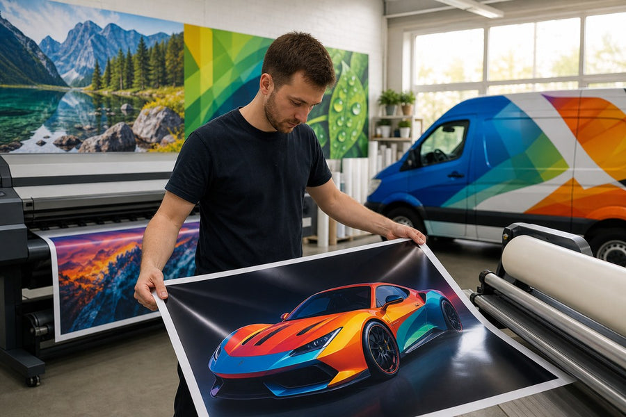 Latex-style wide-format workflow producing vehicle and wall graphics