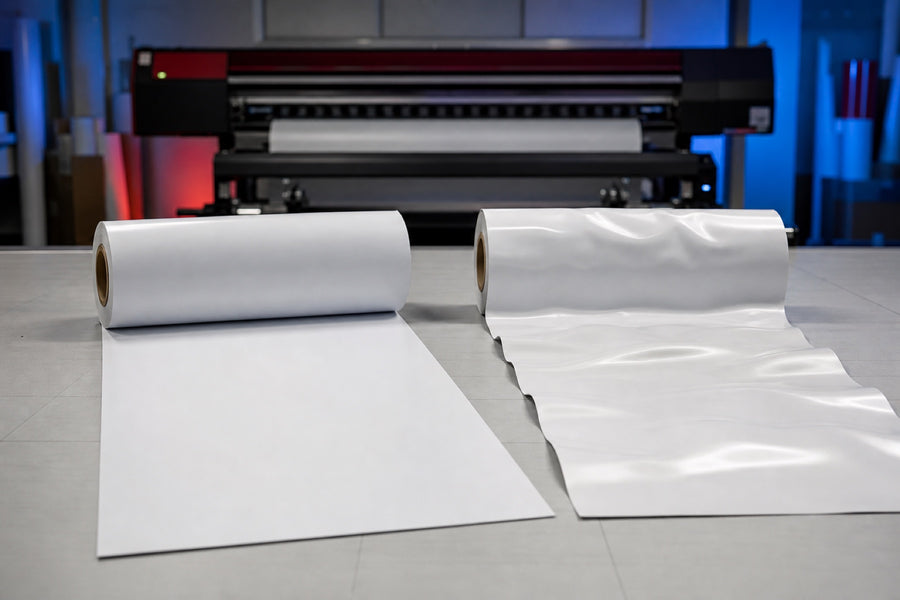 Flat and wavy printable vinyl liners compared in a wide-format print shop