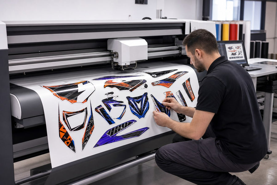 Generic print-and-cut workflow producing contour-cut powersports decals