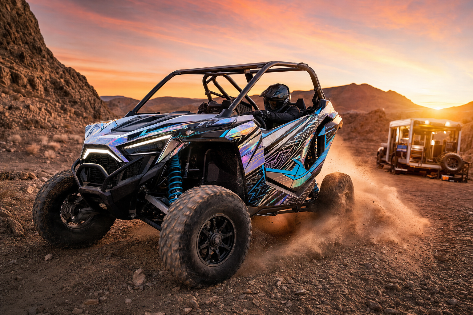 UTV with rugged high-tack printed graphics
