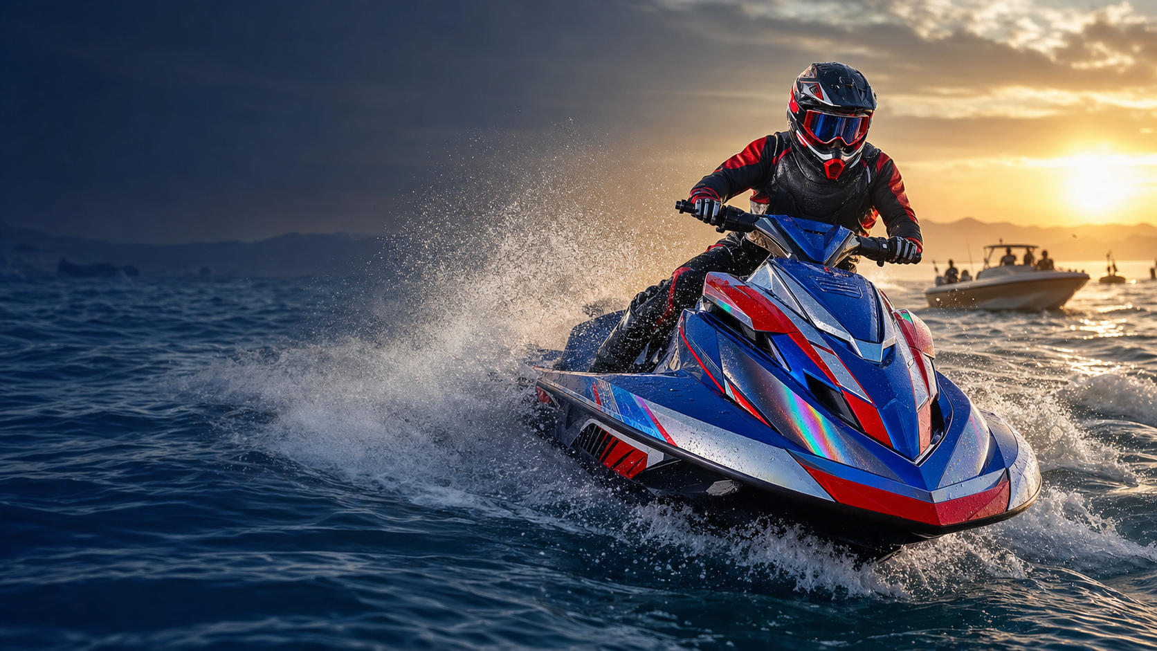 Water motorsport racer with vivid MAXDECAL-style graphics